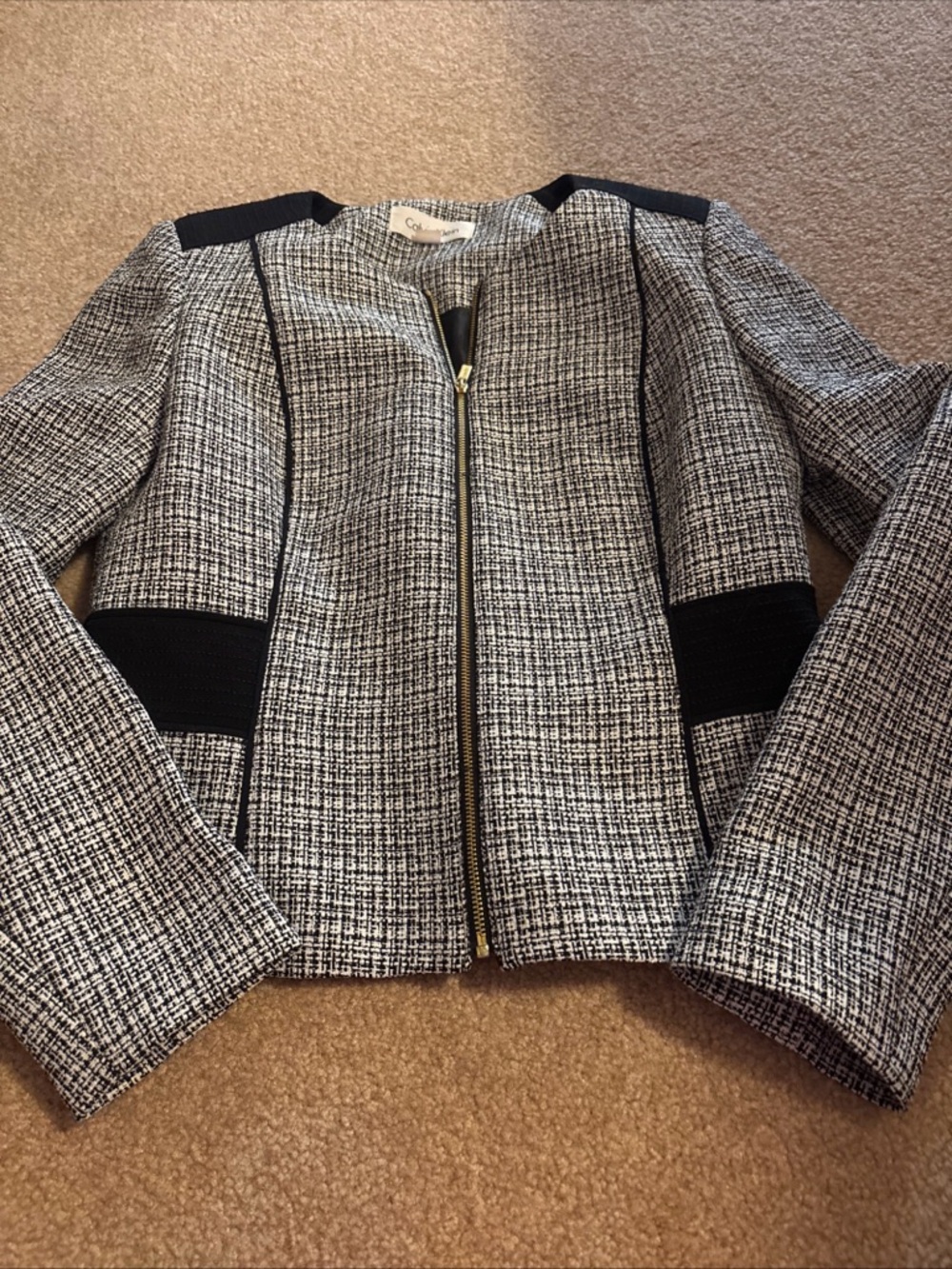 Calvin Klein Black and White Tweed Zip-up Jacket. Size 6
